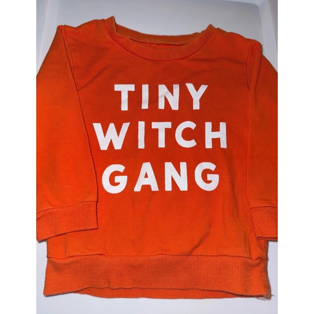Toddler Tiny Witch Gang Orange Halloween Sweatshirt Crewneck Graphic Top 2/3